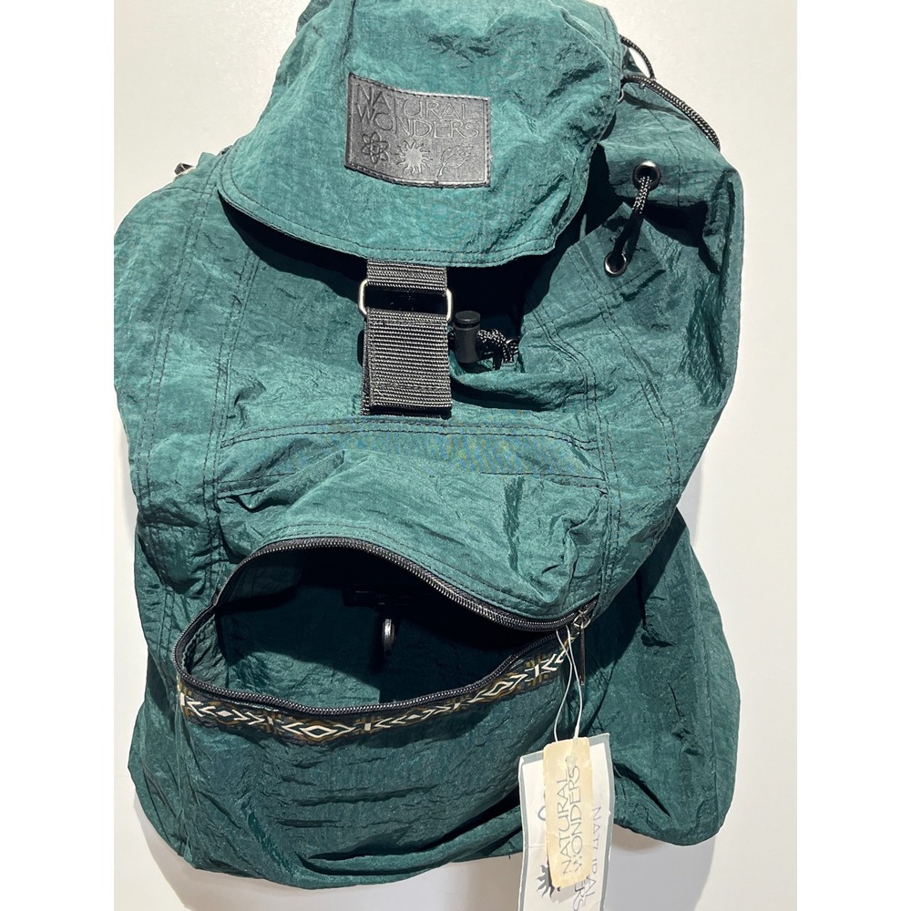 Natural Wonders Vintage Green Crinkle Nylon Rucksack Backpack NWT